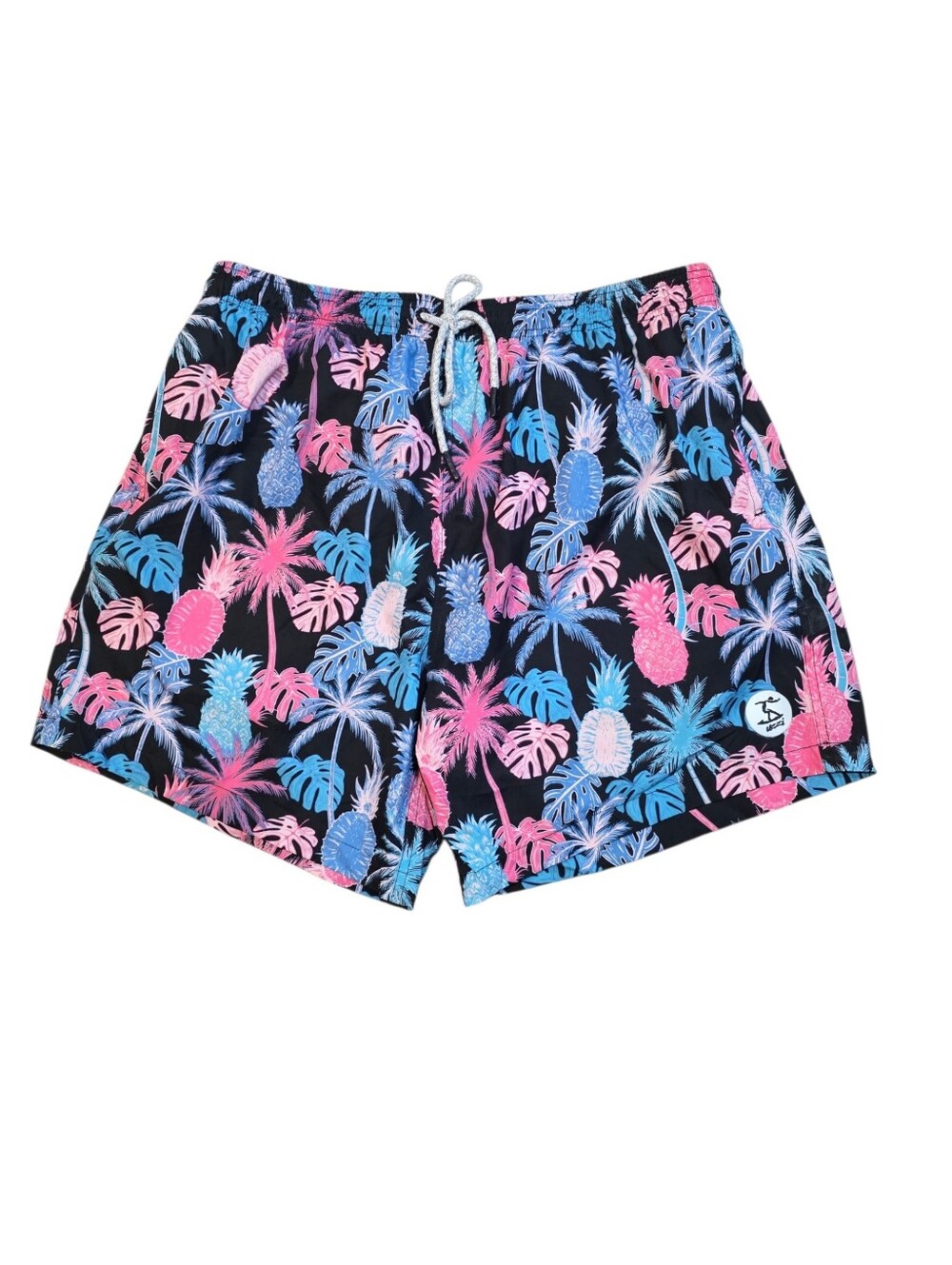 Uzzi Neon Vaporwave Tropical Board Shorts Black Pink Blue Monstera Pineapple XXL